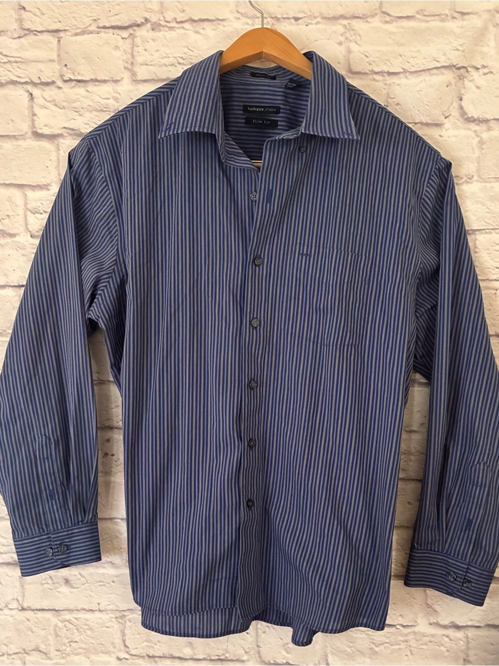 Van Heusen Tailored Men's Blue Striped Button-Up Shirt - XL 17/17.5